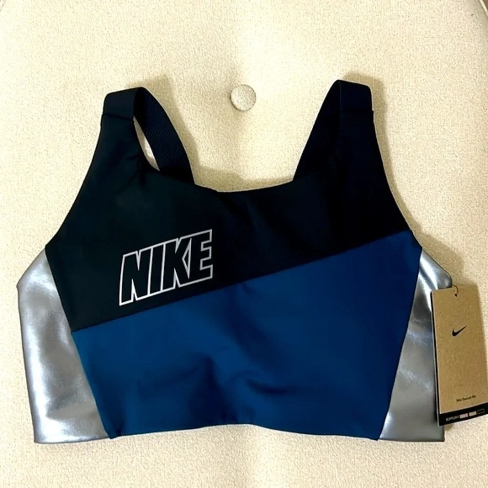 Nike Swoosh Sports Bra, Medium, Blue/Silver, NWT